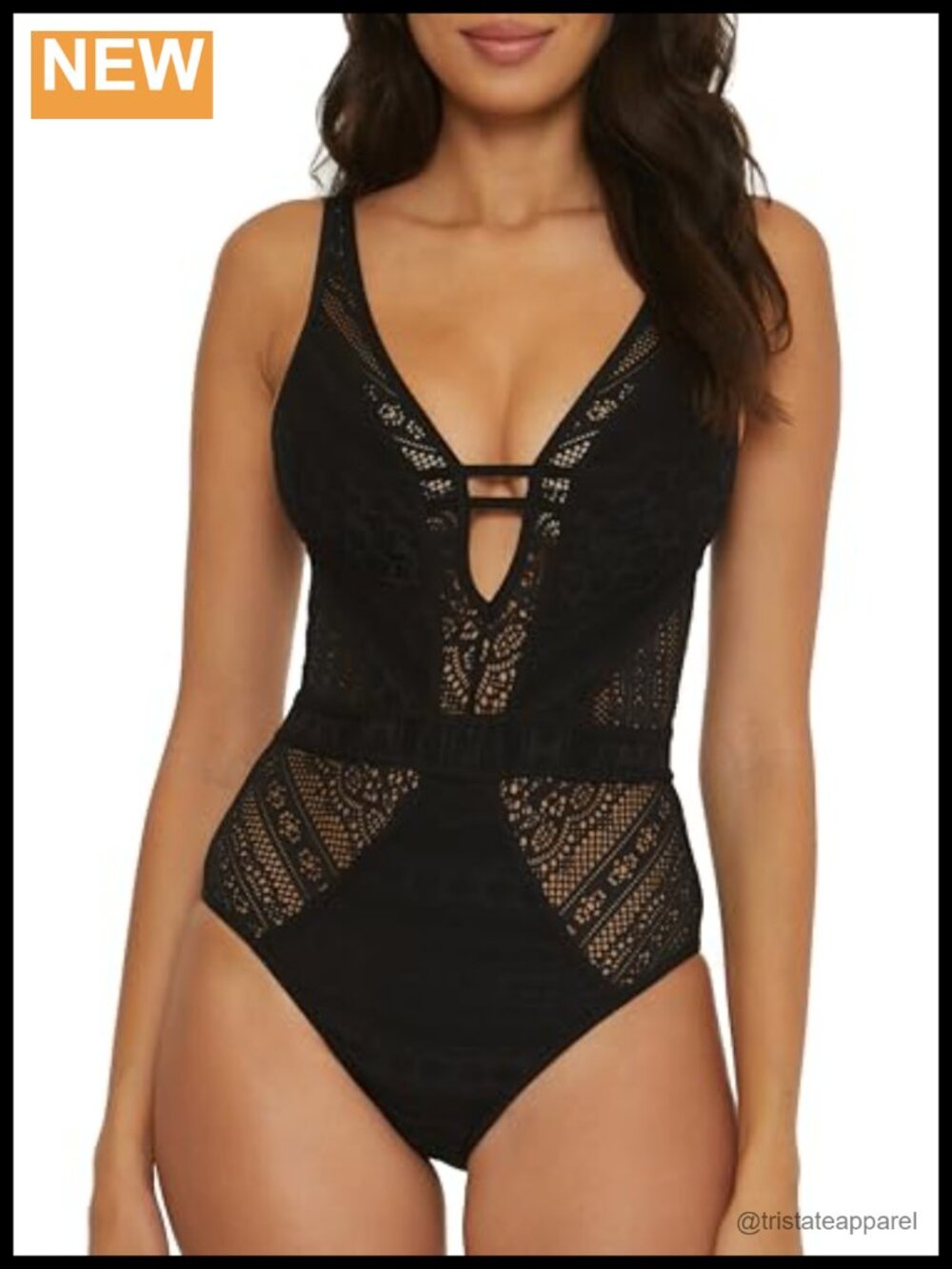 Women's One Piece Swimsuit Plunge Neck Crochet Adjustable Straps